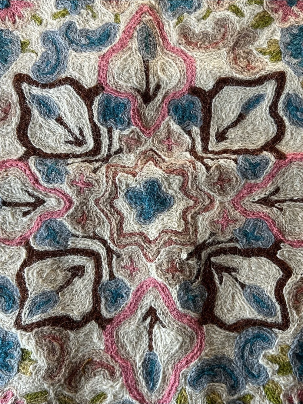 Hand Embroidered Kashmiri Chain Stitch Floral Pillow Cover 16x16